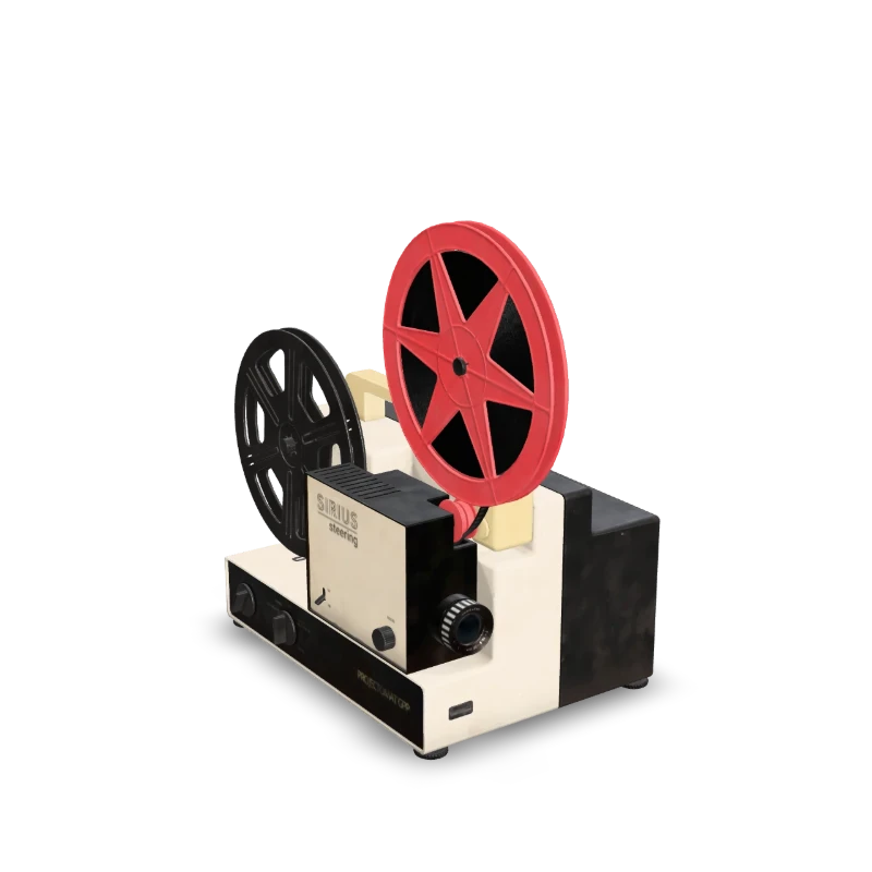 An 8 mm film projector with its reels.
