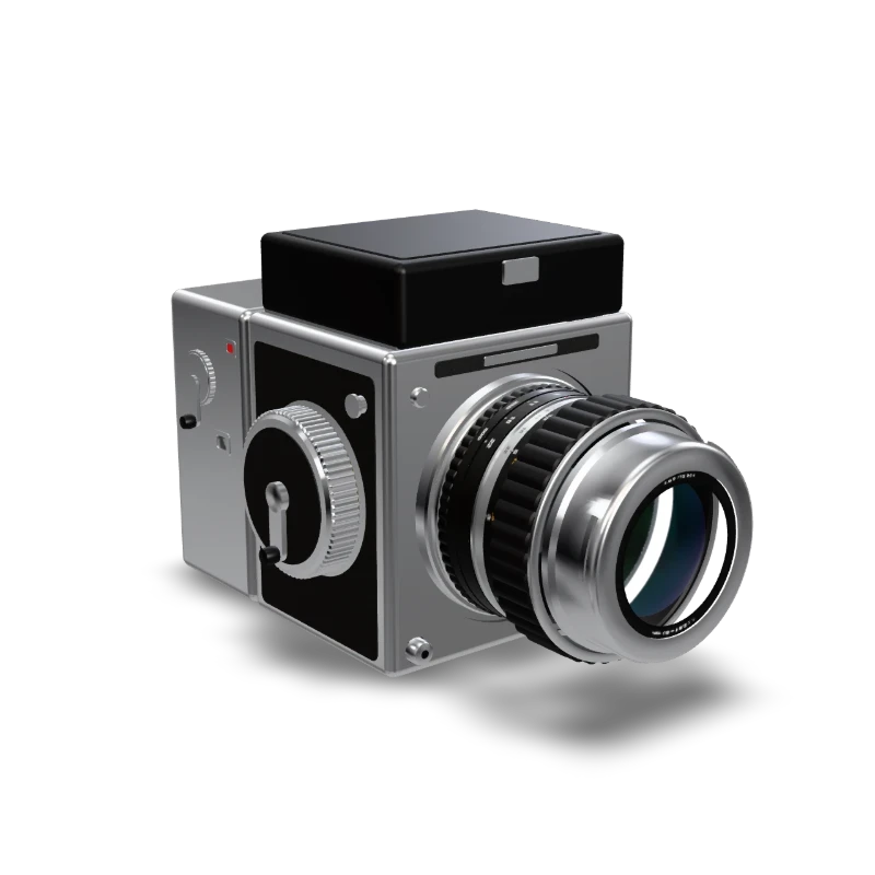 The medium-format SLR with its lens and film magazine.